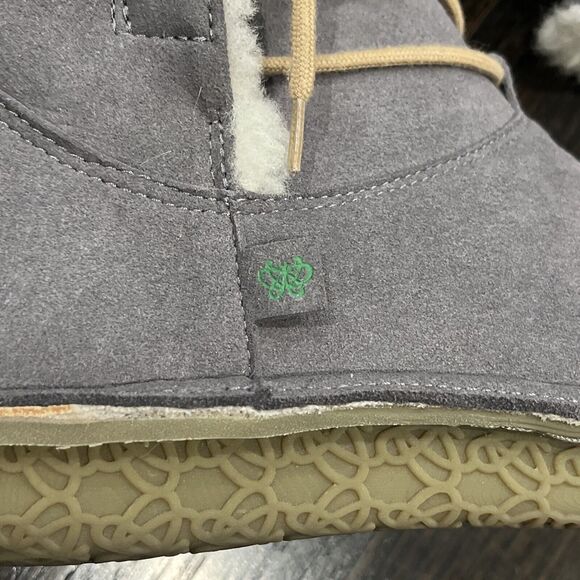 Po-Zu Zu Boots Size EU 38 US 7.5 Suede Sheepskin Slipper Gray Lace Up NWOB - Picture 4 of 10